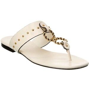 Tory Burch NWOB Vintage Plaque Ivory Sandal Nevada Finish Vachetta Smooth Lthr 9